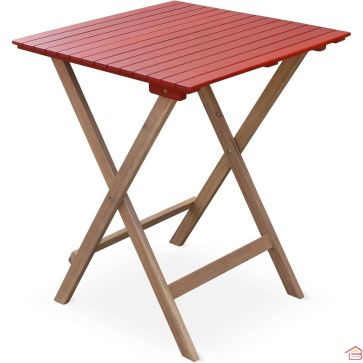 TABLE DE JARDIN PLIANTE EN BOIS D’ACACIA COULEUR TERRACOTTA 60X60 CM