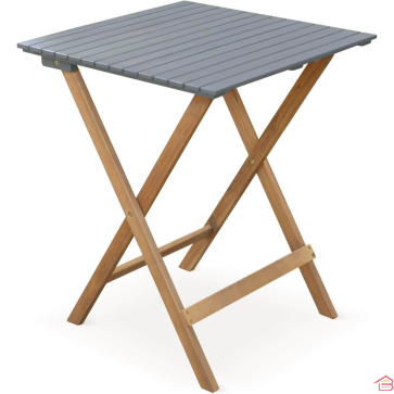 TABLE PLIANTE EN BOIS D’ACACIA BICOLORE GRIS 60X60 CM