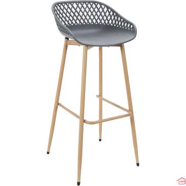 TABOURET DE BAR HAUT MALAGA GRIS AVEC PIÉTEMENT MÉTAL EFFET BOIS