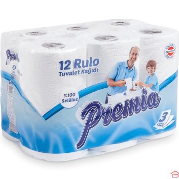 PAPIER HYGIÈNIQUE 3 PLIS 12 ROULEAUX PREMIA LILY