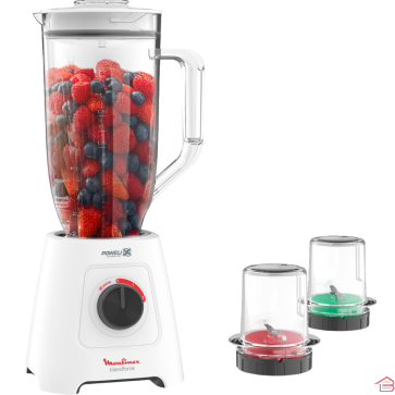 BLENDER ÉLECTRIQUE GRANDE CAPACITÉ 2,8 LITRES AVEC BROYEUR ET HACHOIR MOULINEX BLENDFORCE XXL BLANC