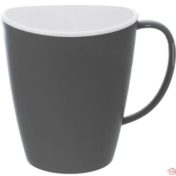 GOBELET EN PLASTIQUE 380ML AVEC ANSE GRIS MAT ET INTÉRIEUR BLANC BRILLANT
