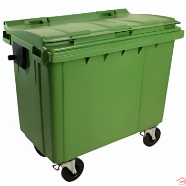 POUBELLE 660 LITRES SUR 4 ROUES EN POLYÉTHYLÈNE COULEUR VERTE