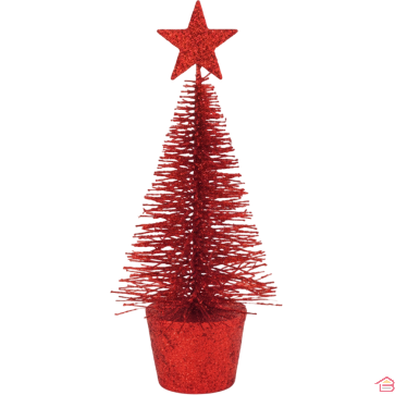SAPIN DÉCORATIF ROUGE 15 CM AVEC ÉTOILE ET POT ASSORTI