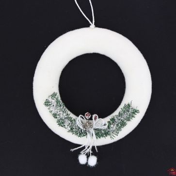 COURONNE EN POLYSTER DECO SAPIN/PONPON 24CM