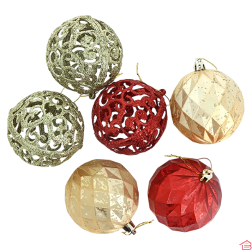 BOULE DE NOËL DÉCO 6 PIÈCES OR ET ROUGE