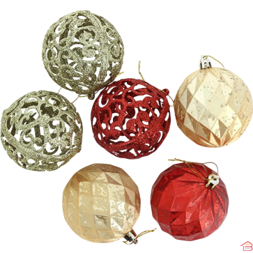 LOT DE 6 BOULES DE NOËL DÉCORATIVES OR ET ROUGE DIAMÈTRE 8 CM