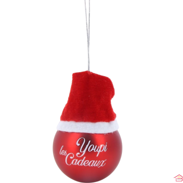 BOULE DE NOËL EN VERRE AVEC BONNET DIAMÈTRE 6 CM DÉCORATION DE SAPIN