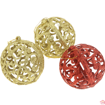 BOULE DE NOËL ÉVIDÉE ROUGE ET OR DIAMÈTRE 8 CM ORION