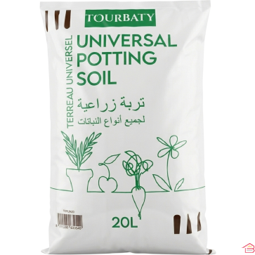 TERREAU UNIVERSEL TOURBATY 20L COMPOST NATUREL ET FIBRES D’EUCALYPTUS ENRICHI EN ENGRAIS ORGANIQUE