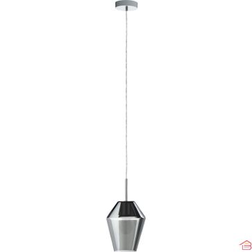 SUSPENSION EN ACIER CHROMÉ AVEC ABAT-JOUR EN VERRE FUMÉ NOIR TRANSPARENT