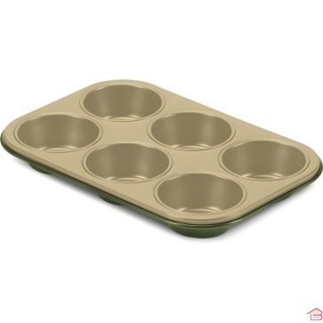 MOULE À MUFFINS EN ACIER REVÊTU VERT TERRAILLON 6 CUPCAKES ANTIADHÉSIF