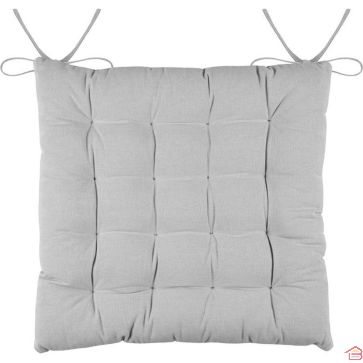 GALETTE DE CHAISE DUO 16 POINTS PERLE GRIS CLAIR 38 X 38 X 3,5 CENTIMÈTRES EN COTON AVEC CORDONS DE FIXATION