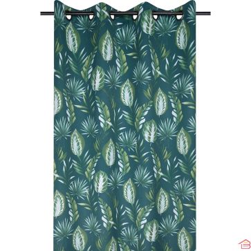 RIDEAU OCCULTANT VERT AVEC MOTIFS FEUILLAGES TROPICAUX 140 X 260 CM EN POLYESTER AVEC ŒILLETS PRÊT À POSER