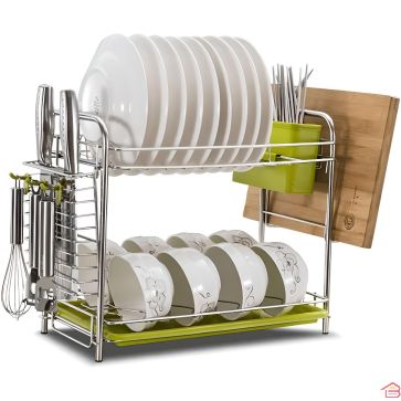 ÉGOUTTOIR À VAISSELLE EN ACIER INOXYDABLE SAKURA AVEC BAC DE DRAINAGE ET TAPIS ANTIDÉRAPANT