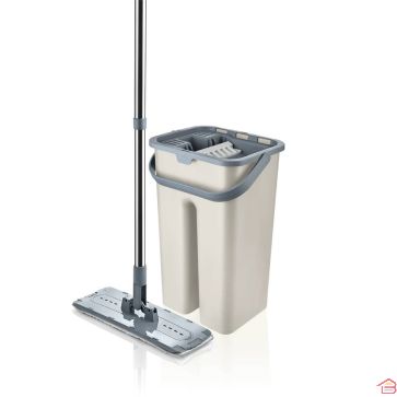 ENSEMBLE DE VADROUILLE PLATE AVEC SEAU 9 LITRES GRIS