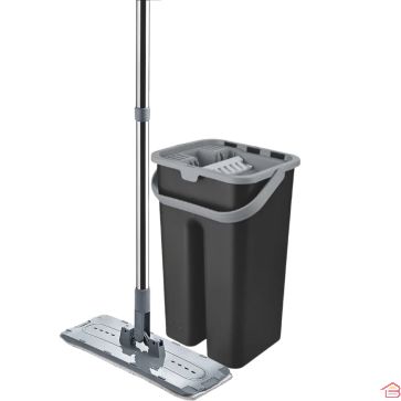 ENSEMBLE DE VADROUILLE PLATE AVEC SEAU 9 LITRES NOIR