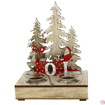 BOUGEOIR EN BOIS À POSER AVEC SCÈNE DE NOËL 5 LEDS