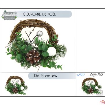 COURONNE DE NOËL EN ROTIN BLANC 15 CM