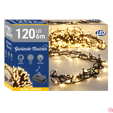 GUIRLANDE MUSICALE 120 LEDS AVEC 8 FONCTIONS D'ÉCLAIRAGE