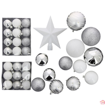 LOT DE 34 SUSPENSIONS DE NOËL BLANC ET ARGENT