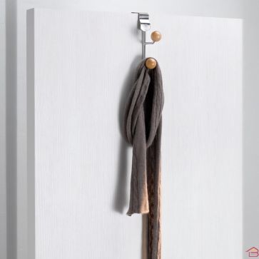 PATÈRE DE PORTE À 2 CROCHETS EN BOIS ET ACIER CHROMÉ DUAL