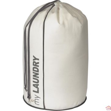SAC À LINGE INTISSÉ BLANC AVEC LIENS COULISSANTS ET LISERÉS GRIS COMPATCOR