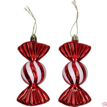 LOT DE 3 BOULES DE NOËL FORME BONBON ROUGE ET BLANC POUR DÉCORATION DE SAPIN