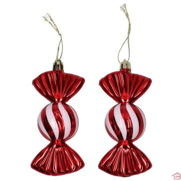 LOT DE 3 BOULES BONBON ROUGE ET BLANC POUR SAPIN
