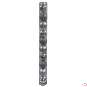 BOÎTE DE 10 BOULES ARGENTÉES DE 6 CM POUR SAPIN