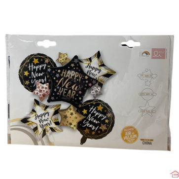 KIT DE 5 BALLONS EN FOIL HAPPY NEW YEAR