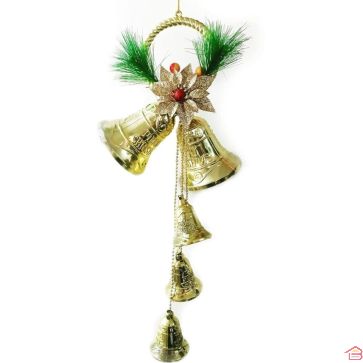 CLOCHE DE NOËL DORÉE DÉCORATIVE POUR SAPIN OU TABLE DE FÊTE