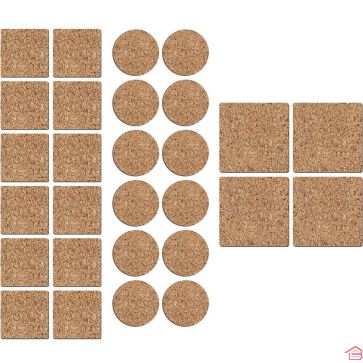 LOT DE 28 PATINS DE PROTECTION EN LIÈGE AUTOCOLLANTS KINZO FORMES RONDES ET CARRÉES