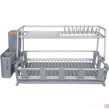 ÉGOUTTOIR À VAISSELLE RECTANGULAIRE GRAND MODÈLE EN ALUMINIUM AVEC PLATEAU ET PORTE-COUVERTS