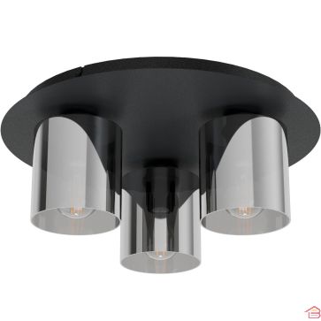 PLAFONNIER EN ACIER NOIR E27 ET VERRE FUMÉ TRANSPARENT GOROSIBA 1 EGLO