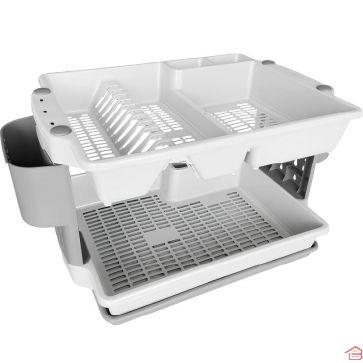 ÉGOUTTOIR À VAISSELLE XL BASTA À DEUX NIVEAUX AVEC PORTE-COUVERTS ET PLATEAU D'ÉGOUTTAGE