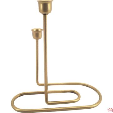 BOUGEOIR EN MÉTAL 2 ENTREES DORÉ 22X10X23 CM SOCLE OVALE