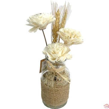 VASE EN VERRE AVEC FLEURS SECHÉES 25X7 CM