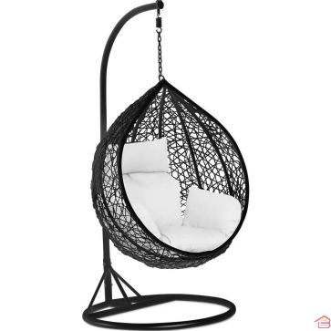 BALANÇOIRE DE JARDIN SUSPENDUE MARBALA NOIRE EN ROTIN ARTIFICIEL ET ACIER AVEC COUSSIN