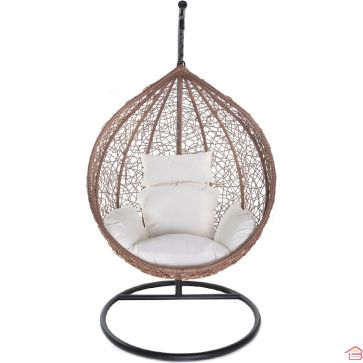BALANÇOIRE DE JARDIN SUSPENDUE RELAXA CHÊNE EN ROTIN ARTIFICIEL ET ACIER AVEC COUSSIN