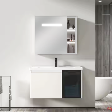 MEUBLE DE SALLE DE BAIN 60CM BLANC PLYWOOD + MIROIR + VASQUE