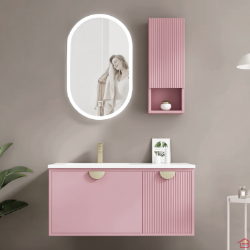 MEUBLE DE SALLE DE BAIN ROSE PLYWOOD 80 CM AVEC COLONNE ET MIROIR