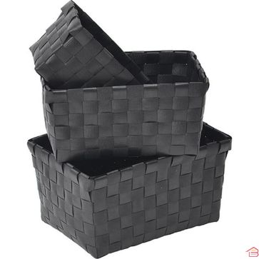 SET DE 3 PANIERS DE RANGEMENT EN PLASTIQUE TRESSÉ NOIR