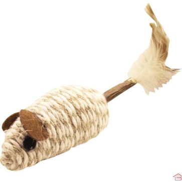JOUET POUR CHAT SOURIS EN COTON AVEC QUEUE EN MATATABI NATUREL 13 CM
