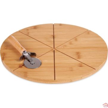 ASSIETTE À PIZZA EN BAMBOU 35 CM AVEC COUTEAU EN ACIER INOXYDABLE