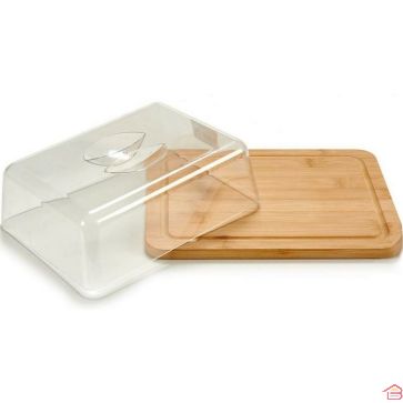 CLOCHE À FROMAGE RECTANGULAIRE EN BAMBOU AVEC DÔME TRANSPARENT