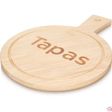 PLANCHE RONDE EN BAMBOU AVEC SURFACE EN ARDOISE POUR TAPAS ET PRÉSENTATION