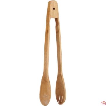 PINCE DE CUISINE EN BAMBOU AVEC CUILLÈRE ET FOURCHETTE