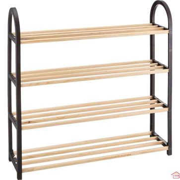 ÉTAGÈRE À CHAUSSURES EN BOIS MASSIF À 4 NIVEAUX AVEC PIEDS EN PLASTIQUE