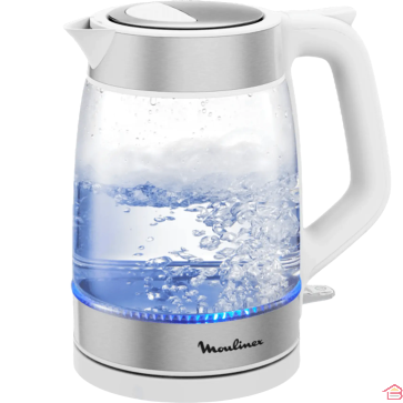 BOUILLOIRE ÉLECTRIQUE EN VERRE TRANSPARENT 1,7 L 2200W BLANC ARGENT MOULINEX